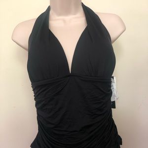 La Blanca Black Halter Tankini Top size 12 NWT swimsuit swim